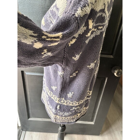 Vtg Cambridge Spirit Cottagecore Blue Floral Jacquard Bow Mock Neck Sweater M - Picture 5 of 9